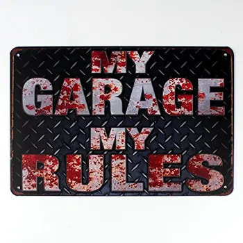  мой гараж, мои правила тема металлическая жестяная вывеска Бар Кафе Гараж Настенный декор Ретро винтаж 8 X 12 дюймов