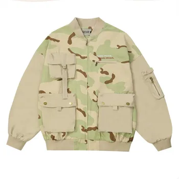  Мужская грузовая тактическая куртка с несколькими карманами 2023 Осень Мужская на открытом воздухе Hombre Casual Camp Desert Camouflage Свободные бейсбольные куртки