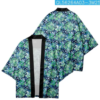  Мужская куртка Оби Японский кардиган с цветочным принтом Хаори Юката Кимоно Самурай Харадзюку Уличная одежда