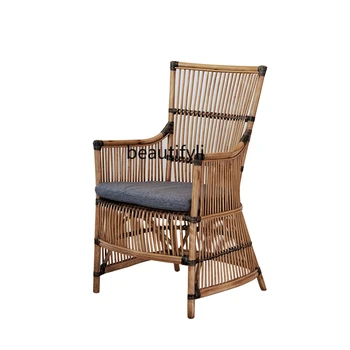  Натуральный стул из настоящего ротанга Ретро Ручной работы Виноградная лоза Плетеный стул для отдыха Домашний обеденный стул Балконный диван