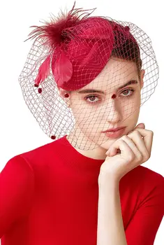  Новые Женщины Fascinator Шляпа Вуаль Перо Fascinator Заколка для волос Чаепитие Таблетка Дерби Шляпа Fascinator Свадебная Фата Заколка для волос