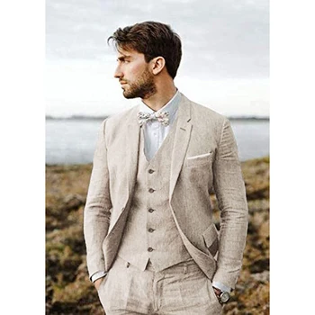  Новый дизайн льняного костюма для мужчин 3 шт. Формальный свадебный выпускной комплект Приталенный пиджак Жених Лучший мужчина Смокинг Костюм Homme