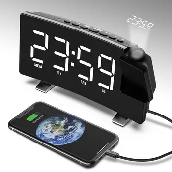  Новый многофункциональный проекционный FM-радио Будильник Цифровые часы с USB-зарядкой Спальни Часы Стена Украшение Дома Орнамент