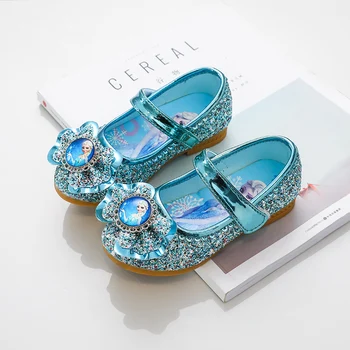  Обувь для девочек Frozen Elsa Princess Designer Crystal Flat Shoes Kids Bling Slip on Baby Girls Shoes Child Flats Mary Jane Shoes