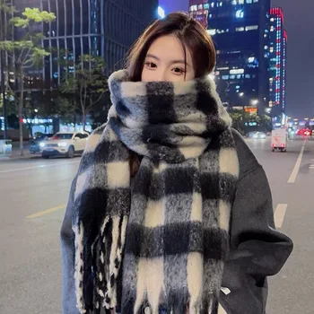  Осень и зима новый имитация кашемира клетчатый шарф женский зимний корейский вариант все старшие чувства шаль утолщенная теплая шея
