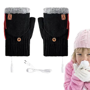   Перчатки с электрическим подогревом Перезаряжаемые USB Обогрев Зимние перчатки Трикотажные тепловые зимние перчатки без пальцев Грелка для рук в помещении