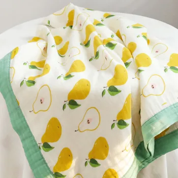   печать фруктового широкого одеяла из бамбукового волокна, грушевого детского пеленания, обертывания банного полотенца для новорожденного, лимонного детского одеяла
