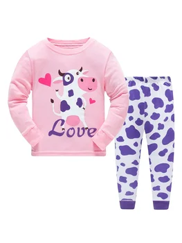  Пижама с принтом коров для девочек, домашняя одежда из 2 предметов
