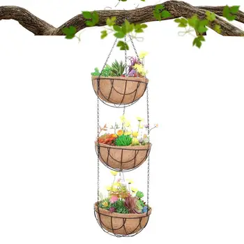  Подвесные корзины для растений Наружные железные подвесные корзины для растений с трехслойным держателем для растений Горшки для крыльца Вешалка для сада