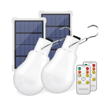  Портативные лампочки на солнечных батареях,USB Перезаряжаемые аварийные светодиодные лампы с дистанционным таймером для сарая Походная палатка для кемпинга 2 комплекта