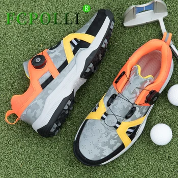  Профессиональное обучение гольфу для пар Противоскользящая обувь для гольфа Мужская и женская спортивная обувь Унисекс Кожаная обувь для гольфа с быстрой шнуровкой