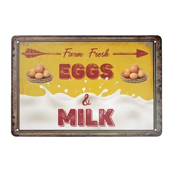  Ретро Жестяной Знак Винтажный Металлический Знак Ферма Свежее Молоко и Яйца Настенный Плакат Табличка Для Домашней Кухни Бар Кофейня 12X8 дюймов