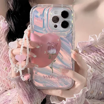  Ретро роза лазерное искусство девушки браслет прозрачный чехол для телефона для iPhone 14 13 12 11 Pro Max Xr Xs 7 8 14 Plus Чехол Симпатичная мягкая обложка