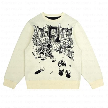  Ретро эстетика хай-стрит трикотажный свитер унисекс Harajuku свитер свободный шик свитер с круглым вырезом с принтом Y2K одежда