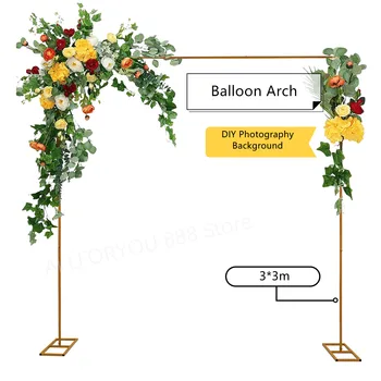   Свадебная подставка 3 * 3 м Золотой воздушный шар Арка День рождения DIY Вечеринка Фоновое украшение