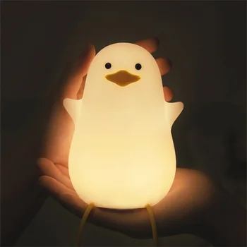   светодиодная ночник милая утка мультфильм силиконовый спальный светильник USB перезаряжаемый сенсорный датчик времени спальня прикроватная лампа для детского подарка