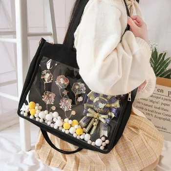  Симпатичная сумка через плечо Bow Ita для женщин Светоотражающий вышитый значок Дисплей Большая сумка для девочек Lolita Кружева Прозрачное окно Сумка-мессенджер