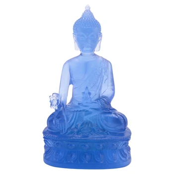  Статуя Будды тибетской медицины,Полупрозрачная смола Скульптура Будды Декор для медитации Духовный декор -Синий