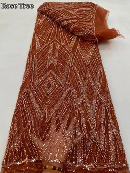  Тяжелая кружевная ткань из бисера Роскошное новое поступление Высокое качество 2023 Французская сетка с пайетками Свадебная блестящая последовательность для платья