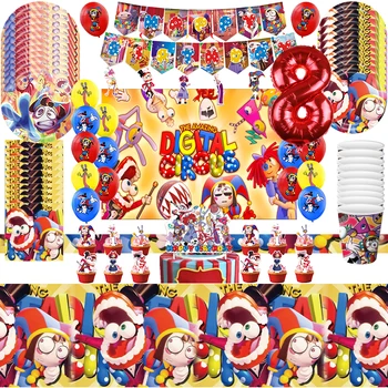  Удивительный цифровой цирк Принадлежности для вечеринки по случаю дня рождения Баннер Воздушный шар Посуда Фон Украшение для вечеринки Baby Shower