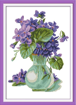  Фиолетовая ваза, набор для вышивки крестом, цветок, 18ct, 14ct, 11ct, напечатанный холст, строчка, вышивка, DIY рукоделие ручной работы