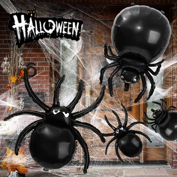  Хэллоуин Паук Алюминиевая пленка Воздушные шары Детские игрушки Праздничная вечеринка Черные пауки Воздушный шар Украшения для вечеринки на Хэллоуин