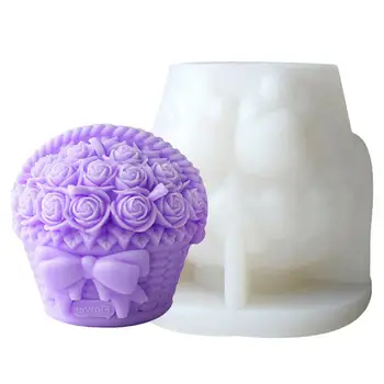   Цветочная корзина Свечная форма Розовая корзина Плесень Силиконовая 3D форма для цветка розы Форма для изготовления ароматерапевтической формы для свечей Домашний стол