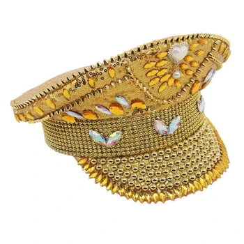  Шляпа с заклепками для невесты Косплей Кепка Blingbling PoliceHat Сценические выступления Реквизит Военная шляпа DXAA