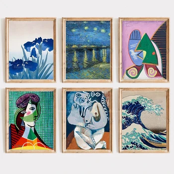  Эклектичные галерейные плакаты, Ван Гог, Пабло Пикассо, гравюры гигантских волн, гравюры Канагава, гравюры Хокусая, настенный декор