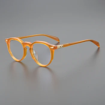  Японские круглые очки ручной работы в стиле ретро для мужчин и женщин Винтажные ацетатные оптические очки для близорукости Модные зеленые синие очки мужские